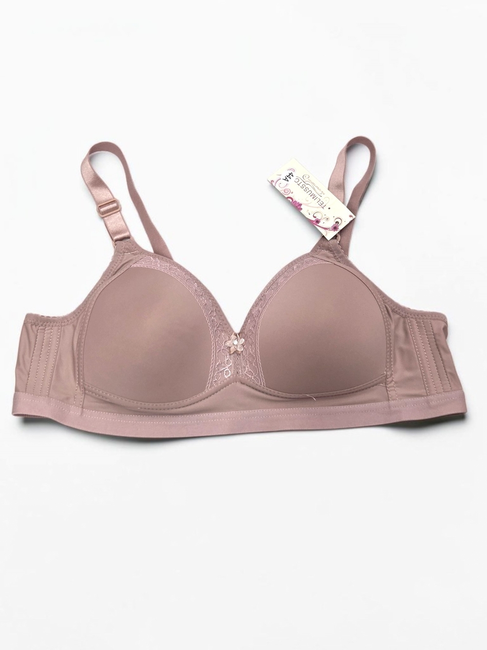 NWT Telimussto Dusty Rose Wireless Lace Trim Bra Size 44A